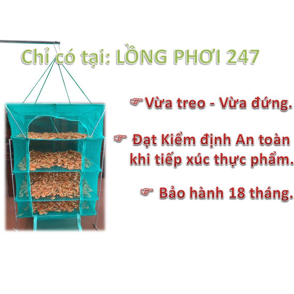 45x45x60cm Lồng lưới phơi khô thực phẩm phơi cá chống côn trùng treo 4 tầng để phơi cá khô có thể xếp gọn- Hàng Việt Nam