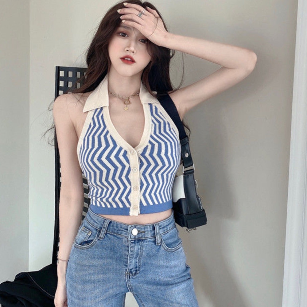 Áo Sơ Mi Cổ polo Hở Lưng Phong Cách Mới Xuân Hè