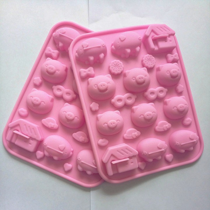 HCM - Khuôn silicon gia đình heo đổ socola fondant trang trí hay làm rau câu hoặc đá viên