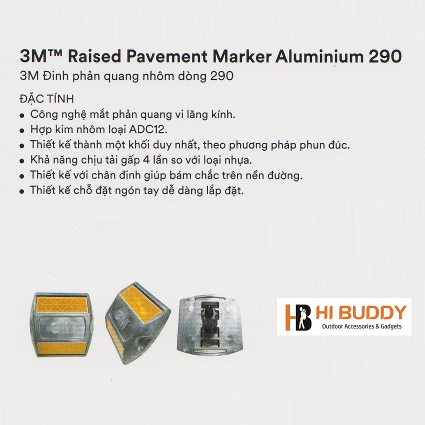 Đinh phản quang nhôm 3M Raised Pavement Marker dòng 290 Loại 2 mặt dùng làn giữa của đường 2 chiều Aluminium Stud