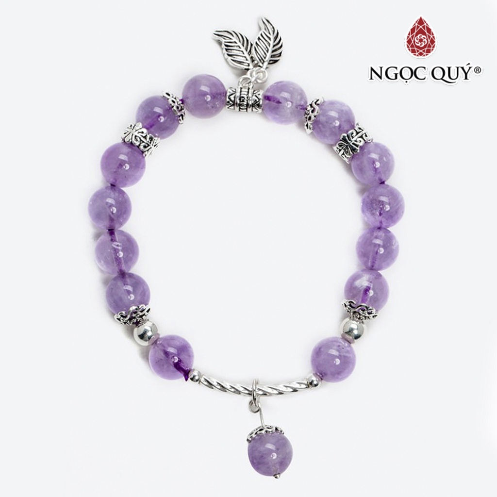 Vòng tay TA tím ngọc charm lá bạc - Ngọc Quý