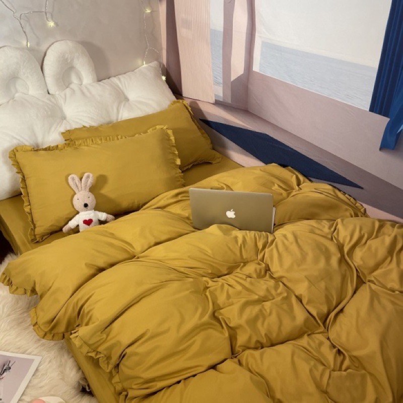 Set Chăn Ga Cotton TC Viền Bèo Trơn (Shinbedding)