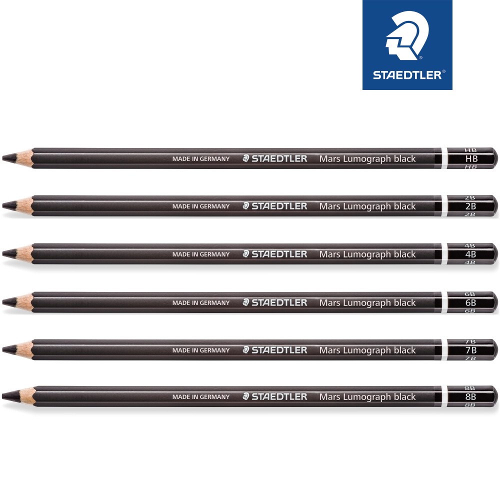 Bút/Viết chì gỗ Đức chính hãng vẽ mỹ thuật thân đen STAEDTLER Mars Lumograph Black - HB, 2B, 4B, 6B, 7B, 8B