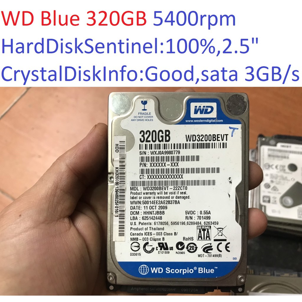 ổ cứng cho laptop WD Blue 320GB 5400RPM sata 2 3 GB/s 2.5 &quot; inch 9mm hdd 100% Good
