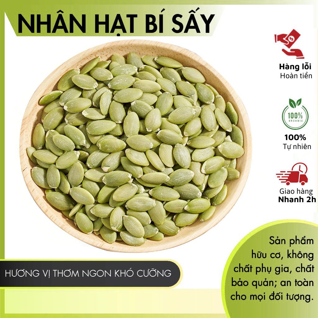 Nhân hạt bí xanh Ấn Độ sây nguyên vị 600g, Hạt bí xanh sạch hạt, chắc mẩy