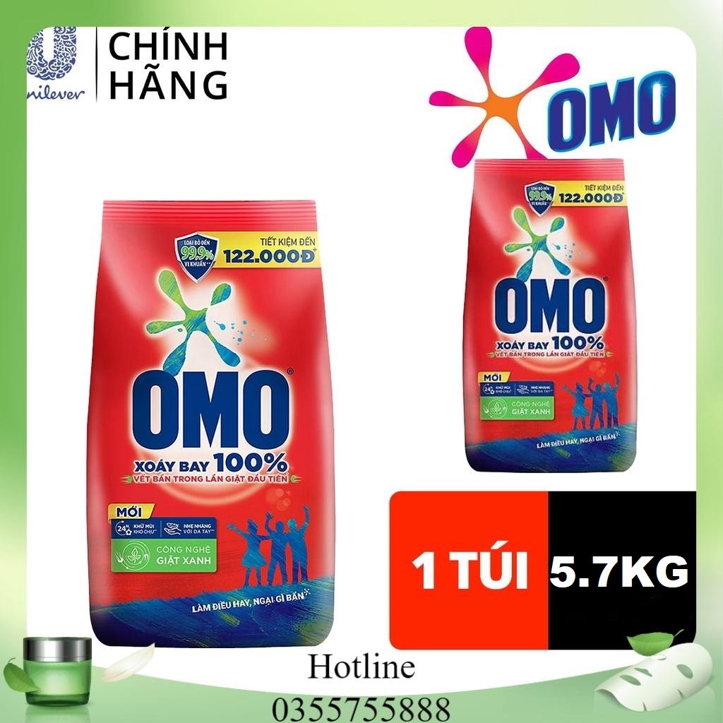 Bột giặt Omo Sạch cực nhanh 5.7 kg đỏ