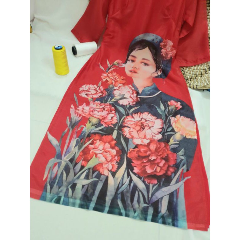 ÁO DÀI VINTAGE CÔ GÁI ĐỎ, CHẤT LỤA MỀM CAO CẤP | BigBuy360 - bigbuy360.vn