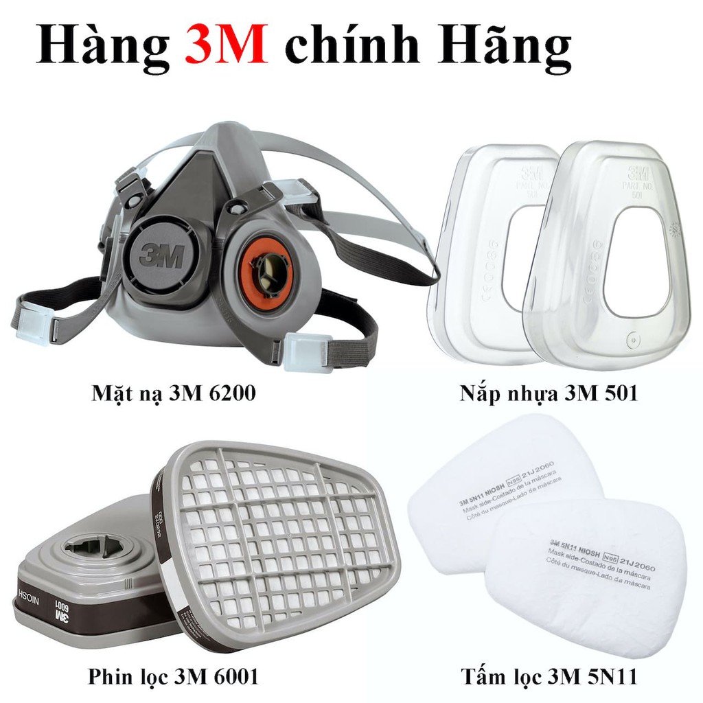 Mặt nạ phòng độc 3M 6200 phin lọc 3M 6001 và phụ kiện, lọc bụi siêu mịn, chống sơn, lọc hóa chất-Bảo Hộ Thinksafe