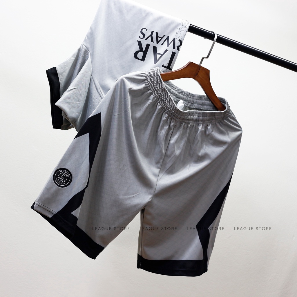 Áo đá bóng PSG leaguestore - bộ quần áo đá banh Paris sân khách màu xám set thể thao psg tay ngắn form âu