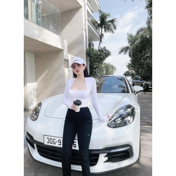 Áo thun cổ vuôn dài tay tôn dáng, Áo kiểu dáng ôm sexxy AT6138 - NhiNhi Shoo