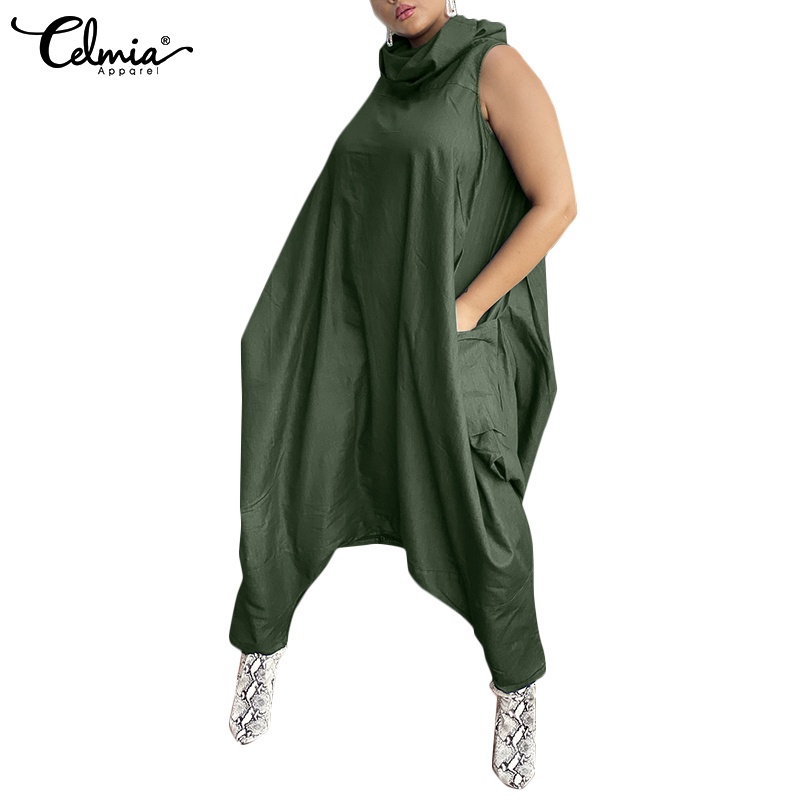 Áo liền quần CELMIA cổ cao không tay với quần harem dài đáy xệ có túi dáng rộng dành cho bạn nữ