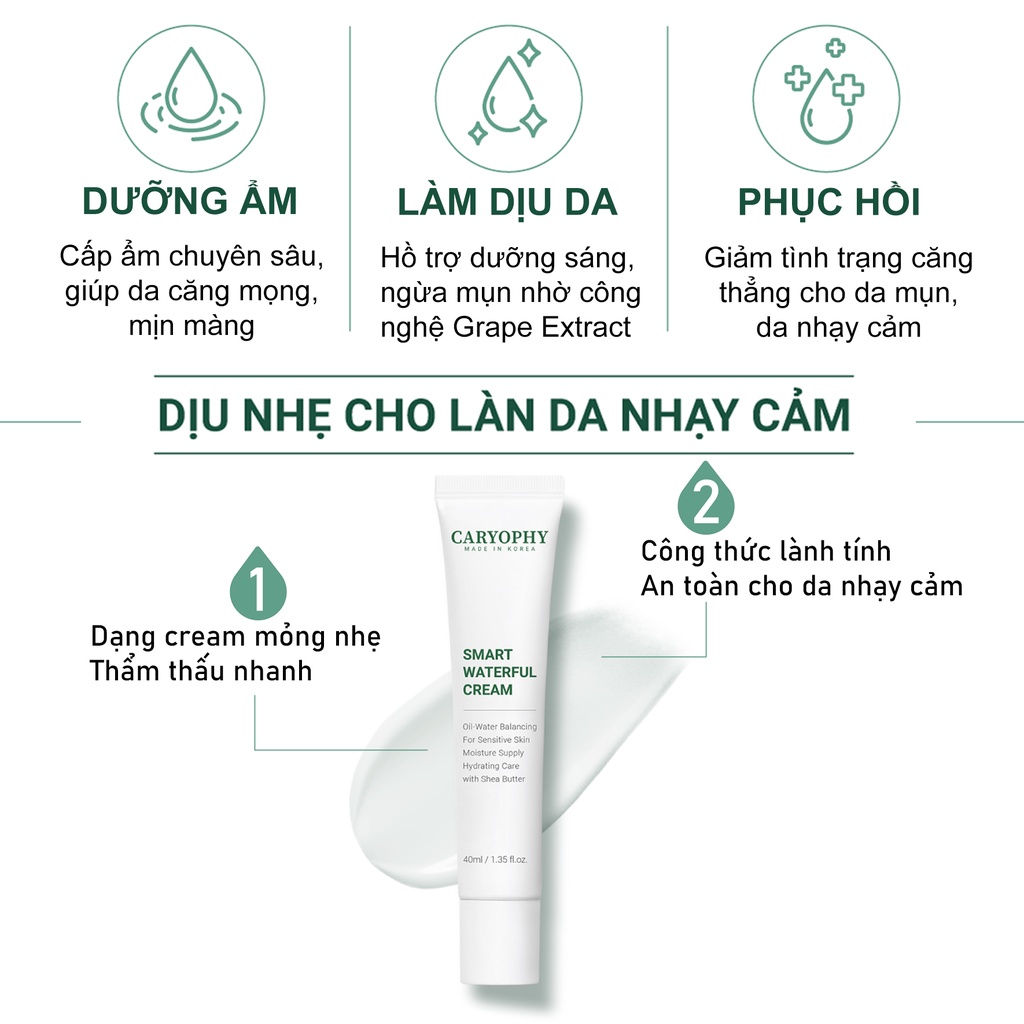 Kem dưỡng ẩm ngừa mụn phục hồi da Caryophy Smart Waterful Cream 40ml