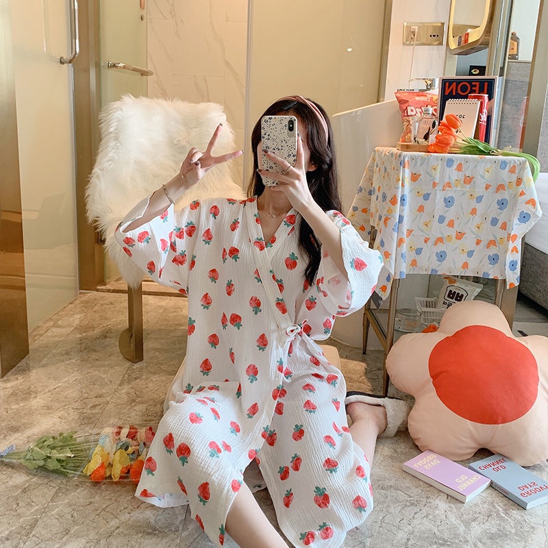 Áo choàng ngủ kiểu Kimono chất liệu Cotton mỏng dành cho nữ | BigBuy360 - bigbuy360.vn