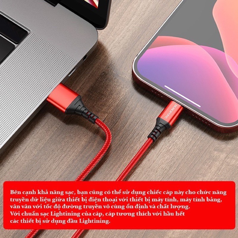 Cáp Sạc Iphone Borofone BX54💝CAO CẤP💝Dây Sạc Nhanh Dây Dù, Chống Đứt Cho Iphone/ Android Dài 1M - Bảo Hành Chính Hãng