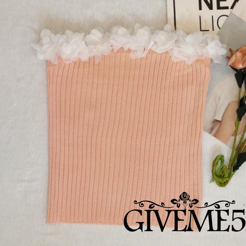 GIVEME-Women´s Tube Tops, Flower Neckline Sleeveless Strapless Slim Fit Ribbed Summer Tops