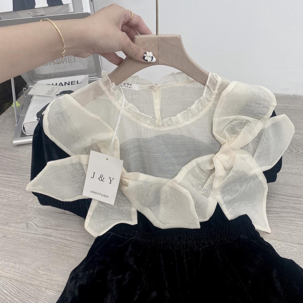 [ 𝐅𝐑𝐄𝐄 𝐒𝐇𝐈𝐏 ] BỘ NHUNG NỮ PHỐI TƠ MIX QUẦN ĐUI NỮ SANG CHẢNH