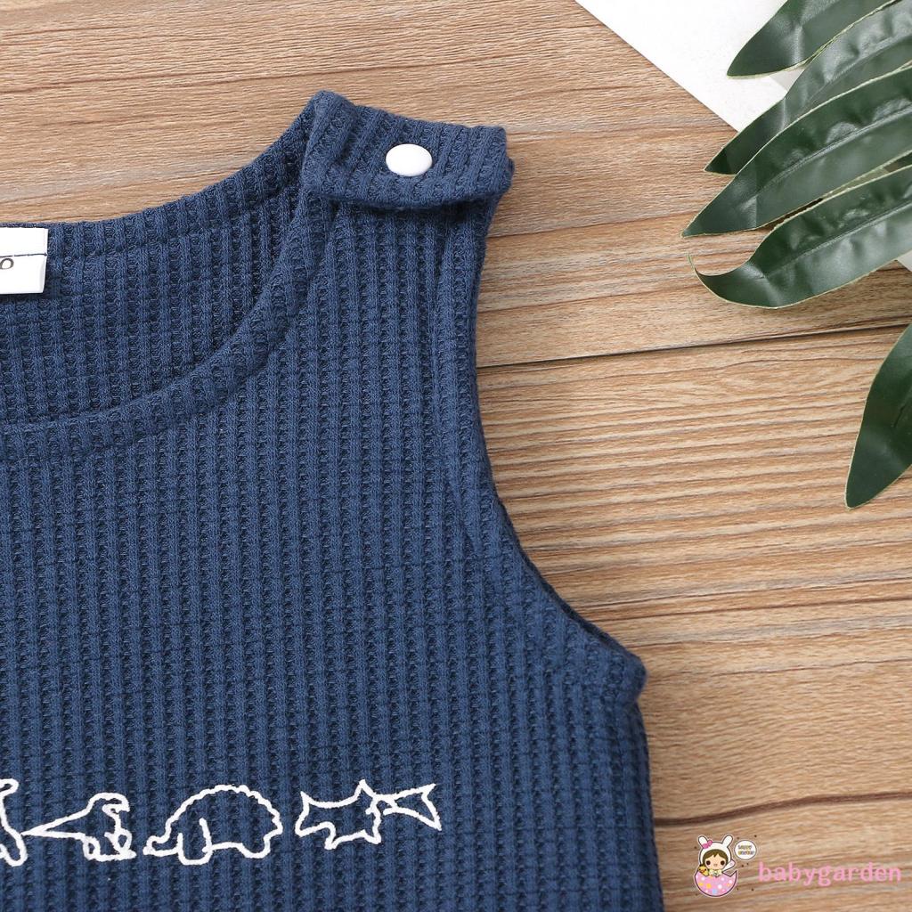 Bộ Áo Liền Quần Sát Nách Cổ Tròn Có Hàng Nút In Hình Khủng Long Cho Bé Trai 0-18 Tháng Tuổi