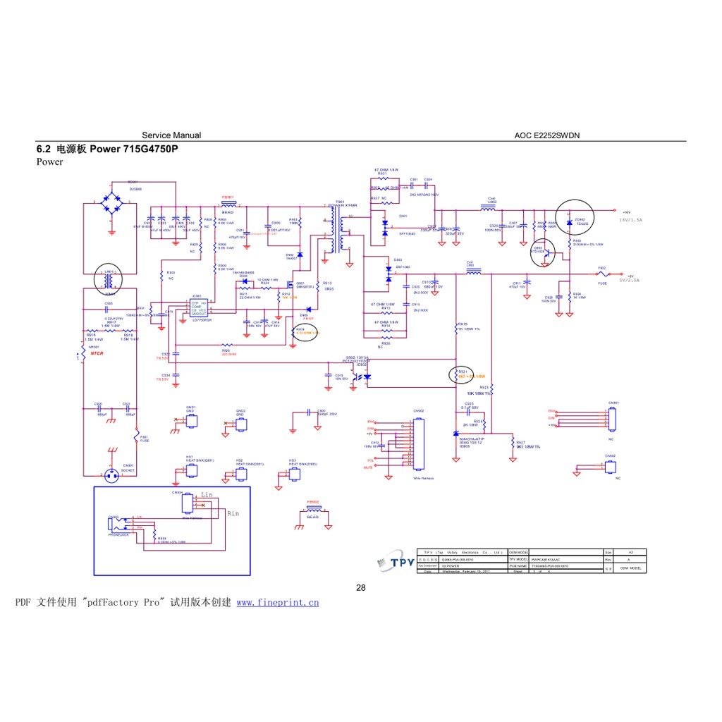 Hướng dẫn sửa chữa và sơ đồ màn AOC E2252SWDN