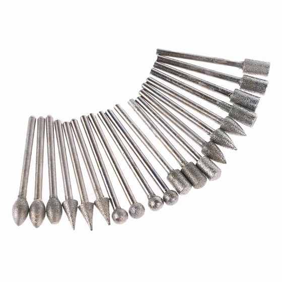Bộ Phụ Kiện Máy Mài Cầm Tay Gồm 20 Mũi Mài Kim Cương Trục 3mm ∅6mm Tổng Chiều Dài 44mm Chuyên Dụng