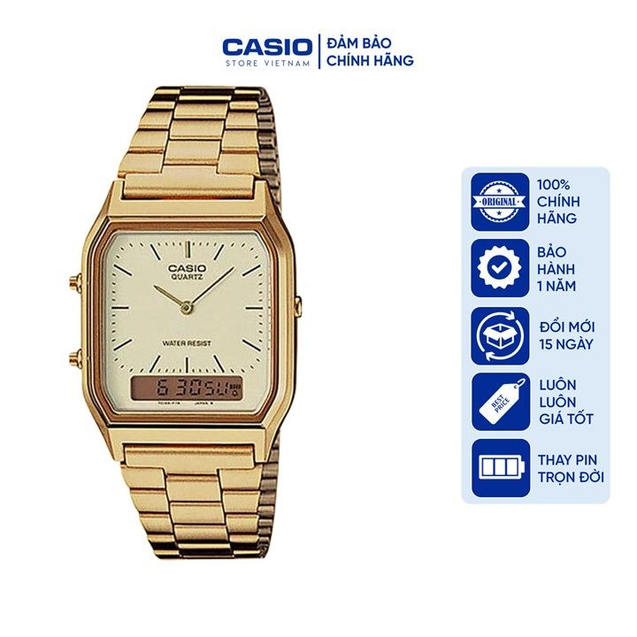 Đồng hồ Unisex Casio AQ-230GA-9DMQ, đồng hồ chính hãng, gold gạch