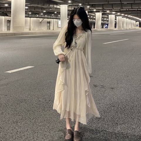 Đầm Hai Dây Dáng Dài Phong Cách Pháp Thời Trang Mùa Thu Hàng Mới Năm 2021