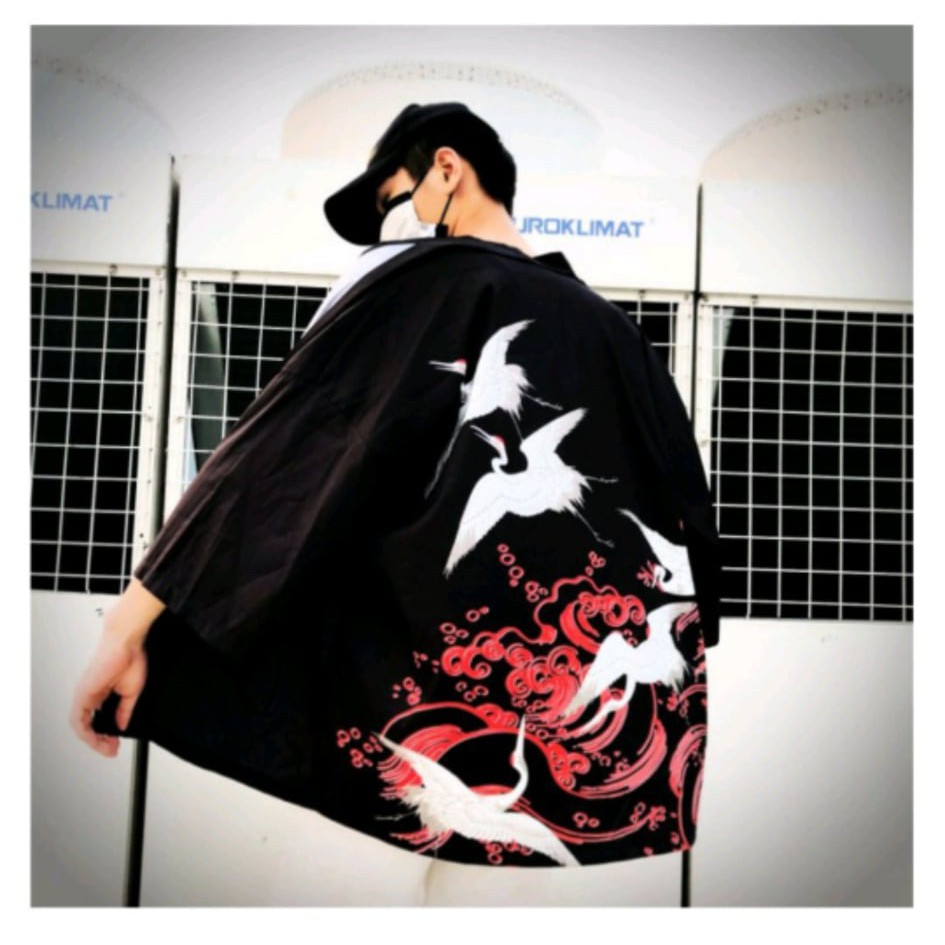 Haori Nhật Bản, áo khoác hạc gió đỏ NB02