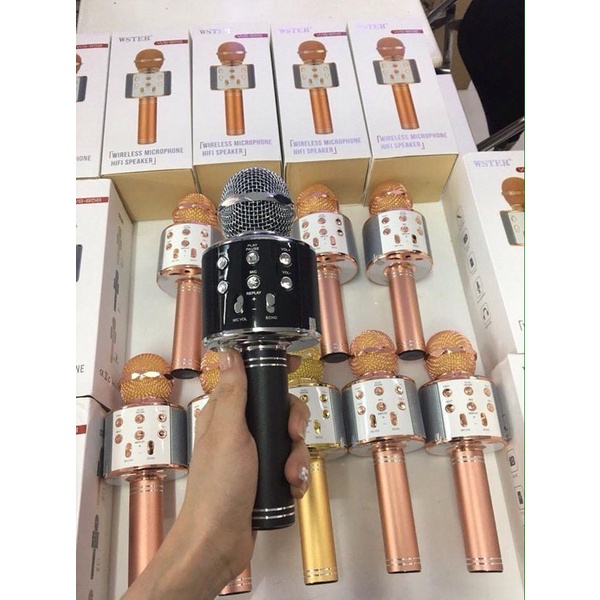 Mic hát karaoke bluetooth Ws858 kèm loa âm thanh trầm ấm hát hay