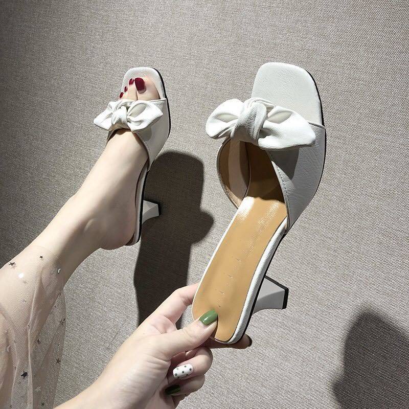 Dép nữ quai ngang thắt nơ tai thỏ FAROSA gót dẹt 5cm cực êm chân - S90