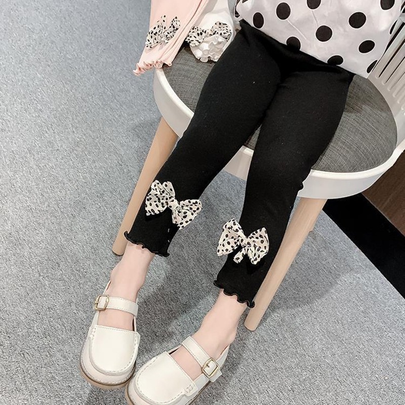 Girls Korean Version The New Thin Section Western Style All-Match Bow Elastic Slim Leggings Trousers