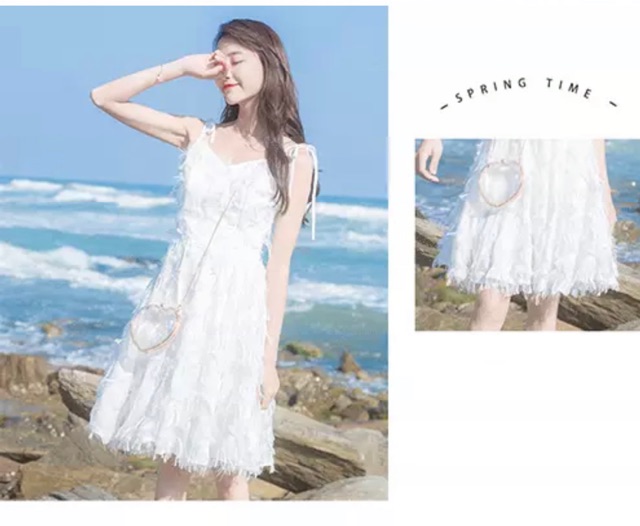 Đầm trắng hai dây thiên sứ Ulzzang tôn da kèm ảnh thật 🌥👑 | BigBuy360 - bigbuy360.vn