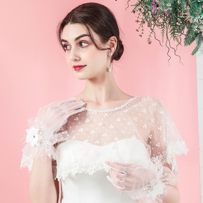 Áo Choàng Ren Màu Trắng / Đen Cho Cô Dâu Ngày Cưới