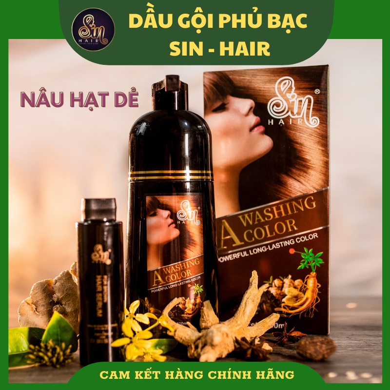 Dầu gội phủ bạc nhuộm tóc Sin Hair chính hãng 500ml, Dầu gội đen tóc dành cho nam nữ thảo dược an toàn