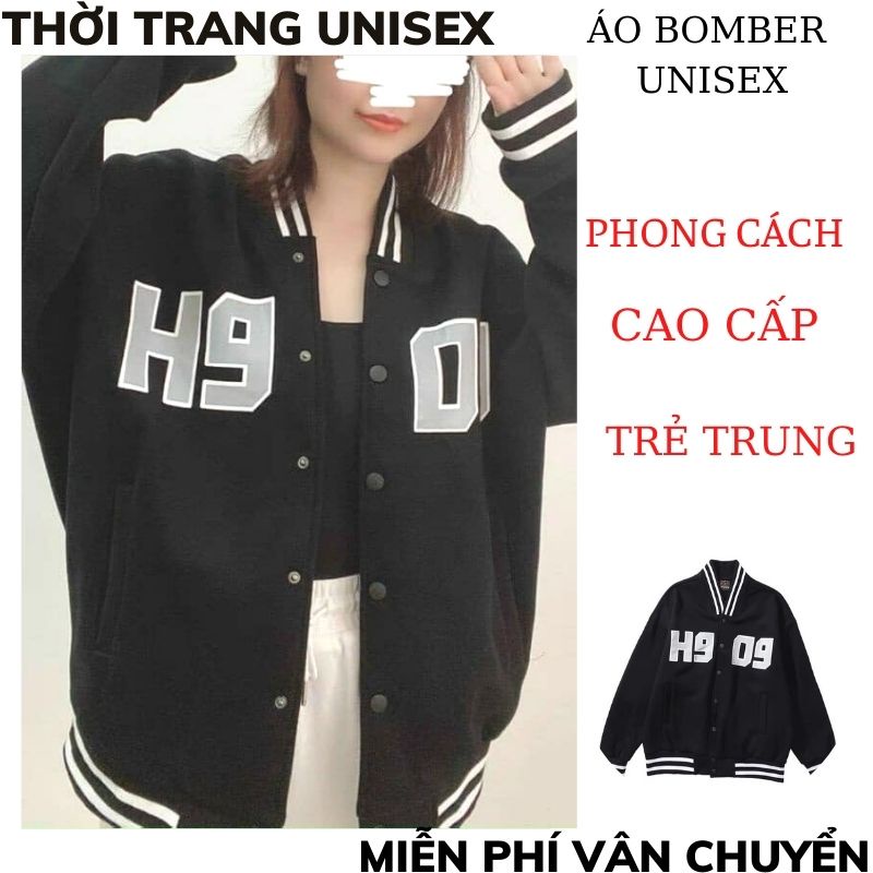 Áo Bomber UNISEX in chữ H909 ,  Cổ Có Cúc Bấm Chất Liệu dù 2 lơp Chất Đẹp nữ hàn quôc XMTC2