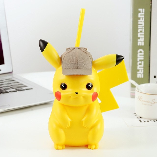 Bình nước thể thao có ống hút họa tiết hoạt hình 3D sáng tạo