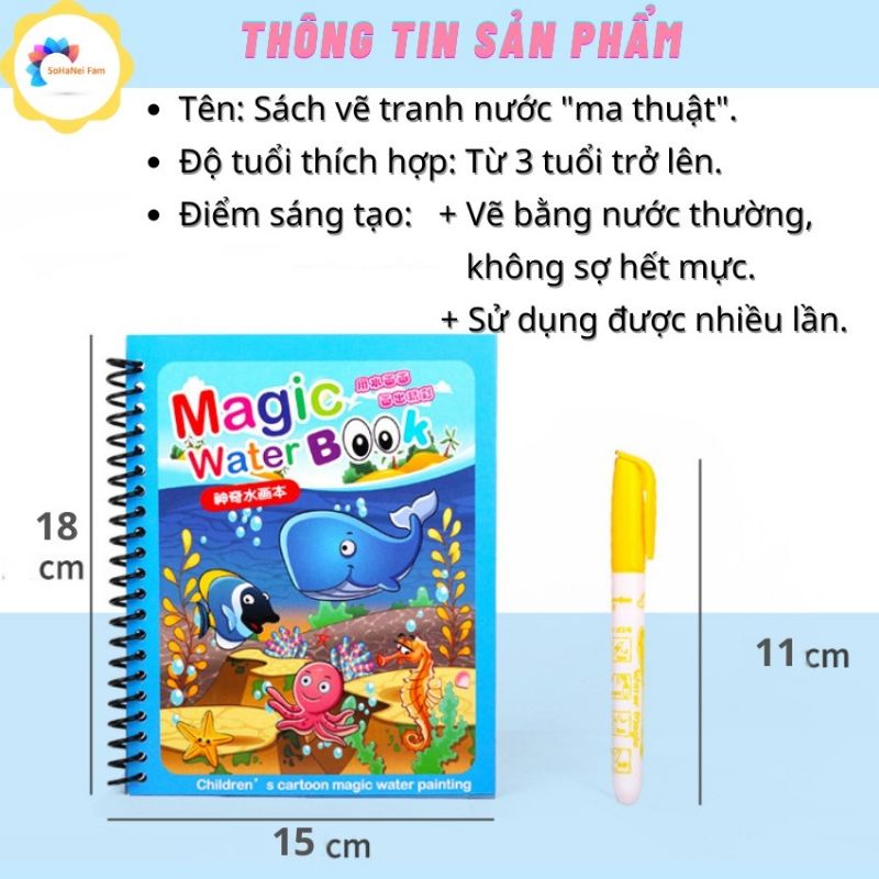 Tranh tô màu nước ma thuật tự xoá thần kỳ, tái sử dụng cho bé bản lớn 8 trang loại cao cấp - Đồ chơi mỹ thuật thủ công