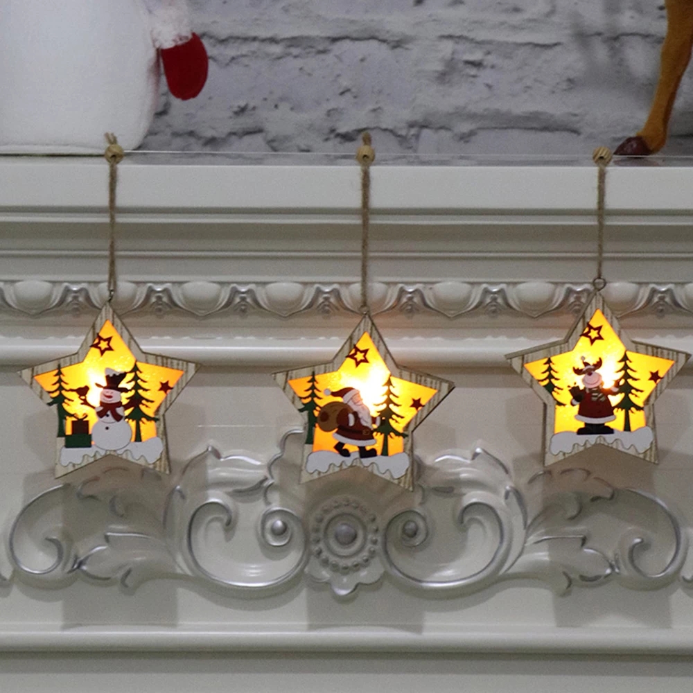 Phụ kiện dây gỗ treo cây thông noel trang trí giáng sinh có đèn dễ thương