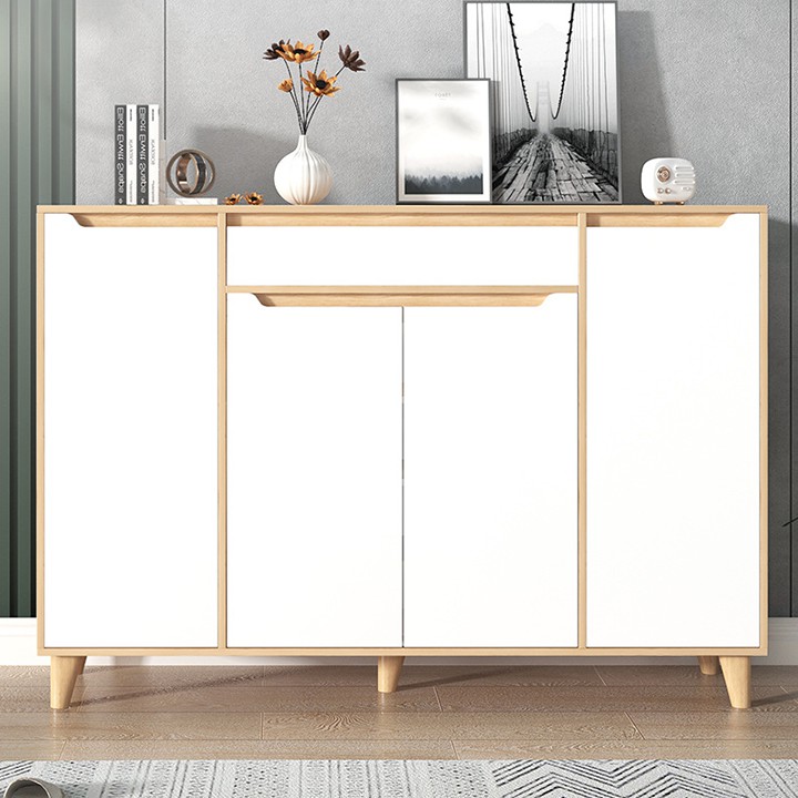 Tủ để giày dép gỗ 4 cánh 1 ngăn kéo 1m4 trang trí nội thất lối vào phòng khách cao cấp - Kệ tủ giày dép decor nhà đẹp