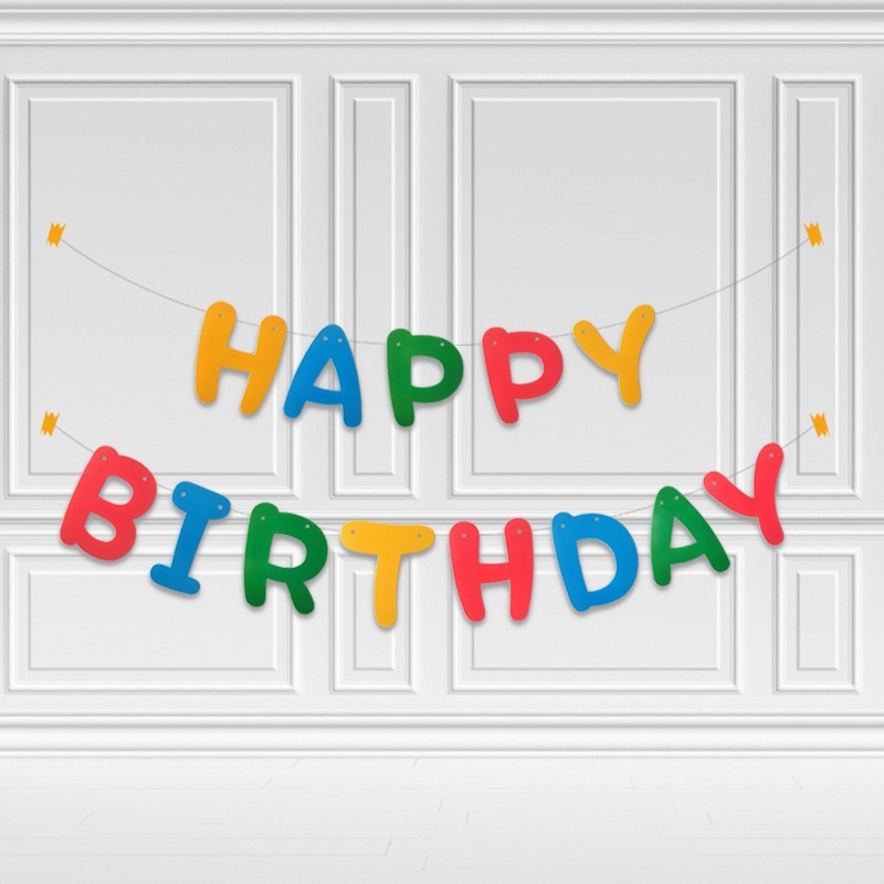 Dây treo trang trí Happy birthday màu kẹo form chữ size 10 x 13 cm