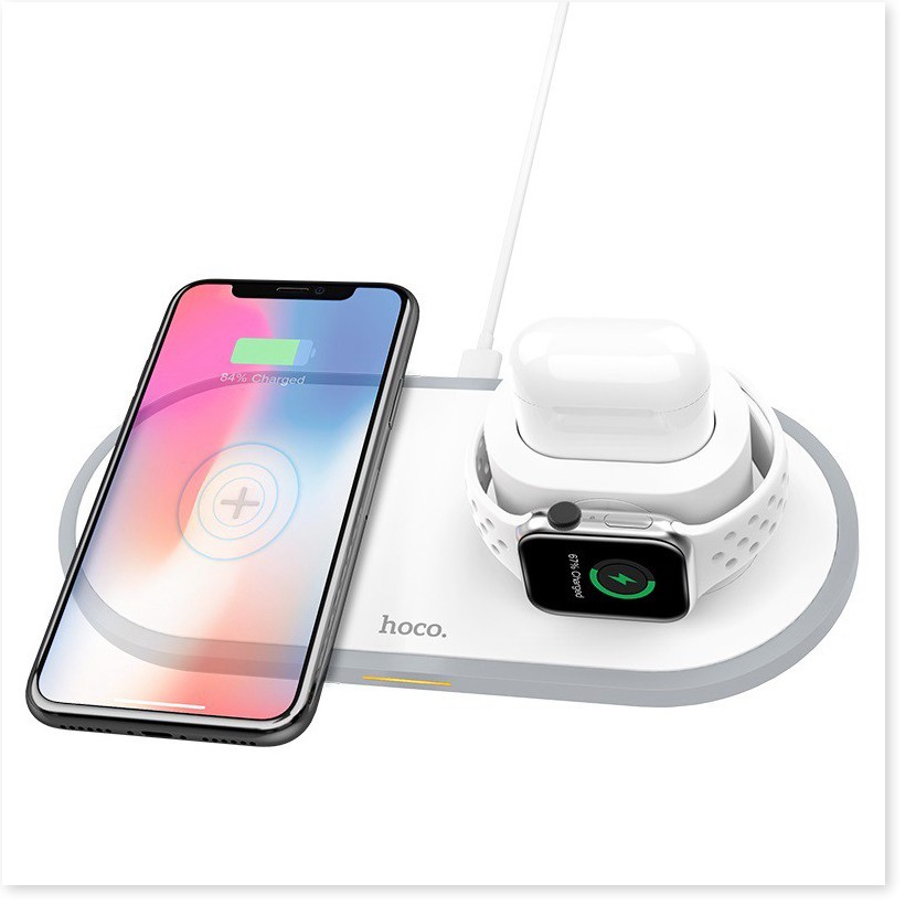 Đế sạc không dây 3in1 Hoco CW21, chip sạc thông minh, hỗ trợ sạc cho SmartPhone, iWatch, AirPods - MrPhukien