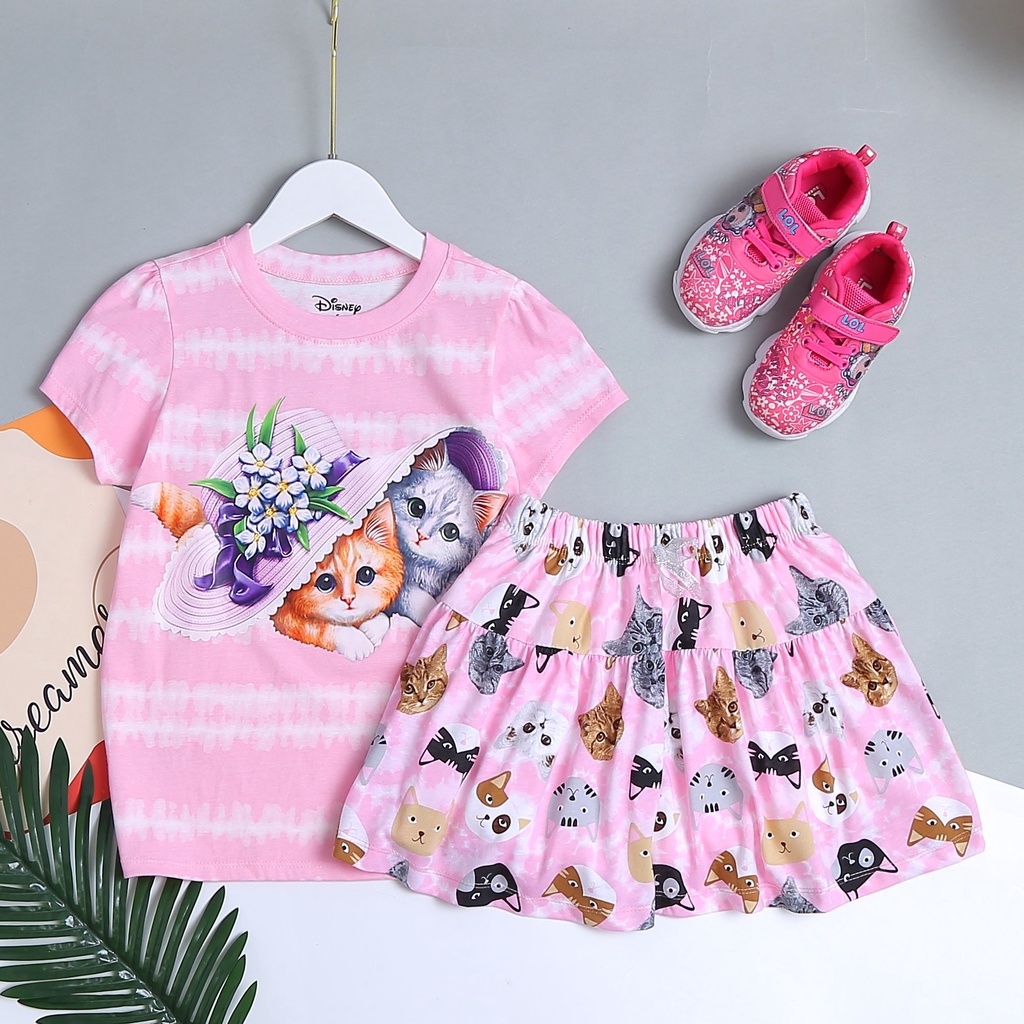 Set áo váy disney bé gái Bigbaby, chất thun cotton mềm mát chân váy trong có chip cho bé 17-45kg