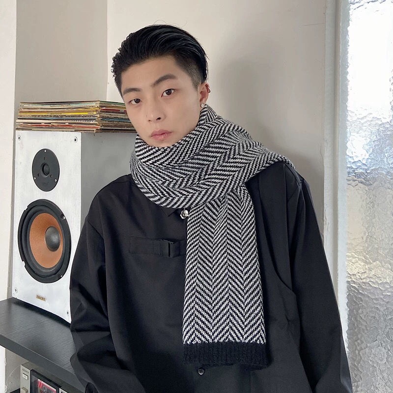 Khăn Choàng Cổ Mùa Đông Phiên Bản Hàn Quốc Dày Dặn Họa Tiết Xương Cá Đơn Giản Dễ Phối Đồ Cho Cặp Đôi ins M