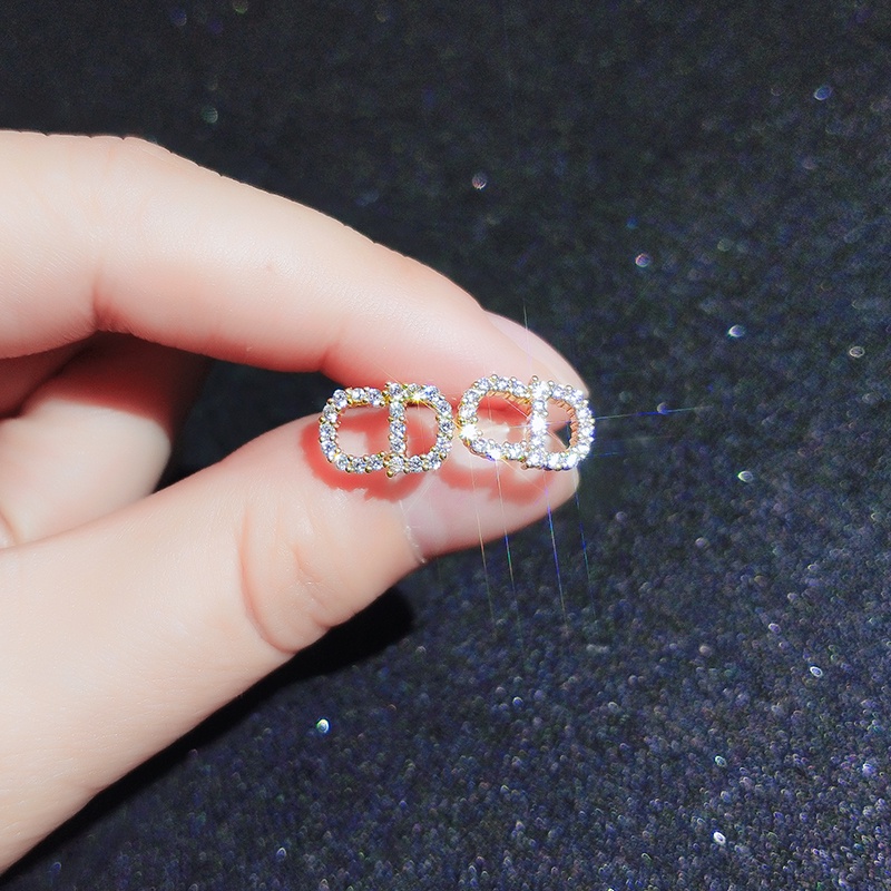 Khuyên tai JIUDUOLAN thiết kế chữ CD đính đá zircon nhân tạo sáng bóng thời trang Hàn Quốc dành cho nữ