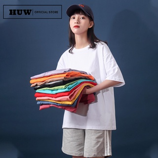 Áo thun unisex thời trang HUW basic tee phông trơn nam nữ tay lỡ oversize form rộng