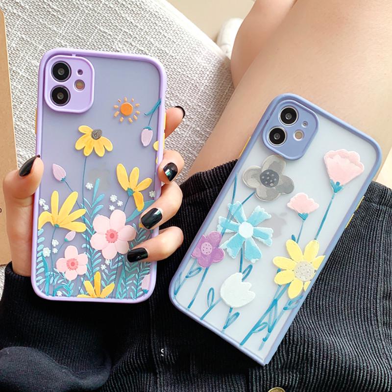 Ốp điện thoại TPU mềm bảo vệ camera họa tiết tranh dầu hình hoa cúc 3D cho IPhone 12 11 Pro Max X Xs Max XR6 8 7 Plus SE | BigBuy360 - bigbuy360.vn