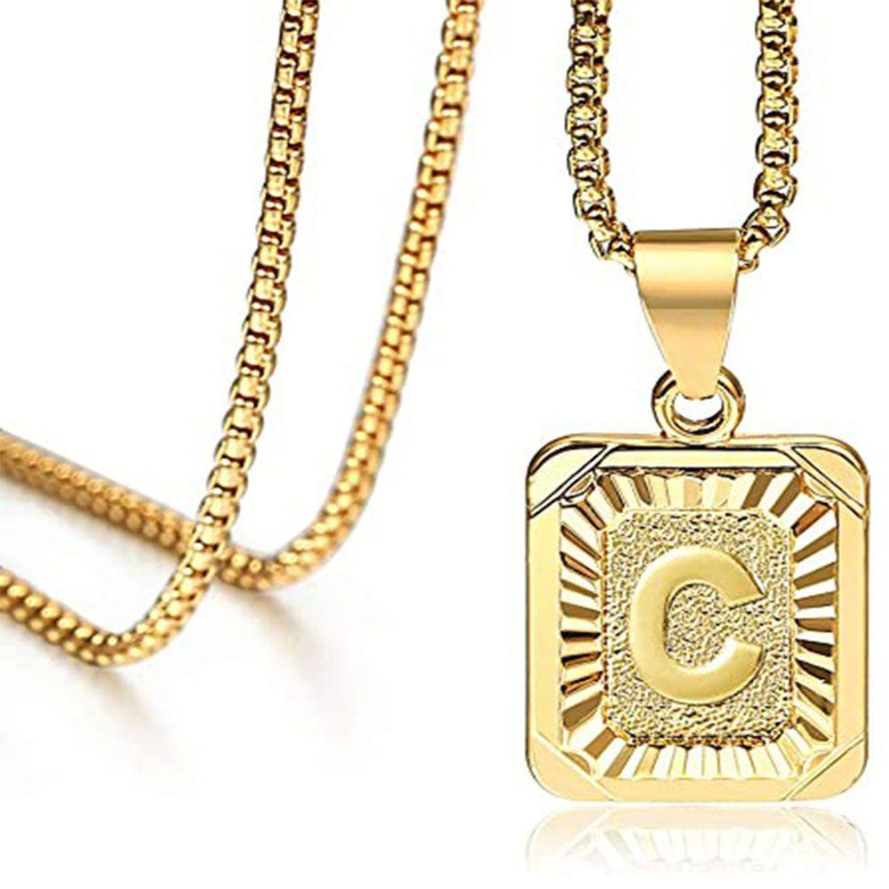 Tinh Chất 14K Chắc Chắn Mềm Mại Màu Trơn 14K|Dây Chuyền Mặt 26 Chữ Cái Từ A-Z Sang Trọng Cho Nam