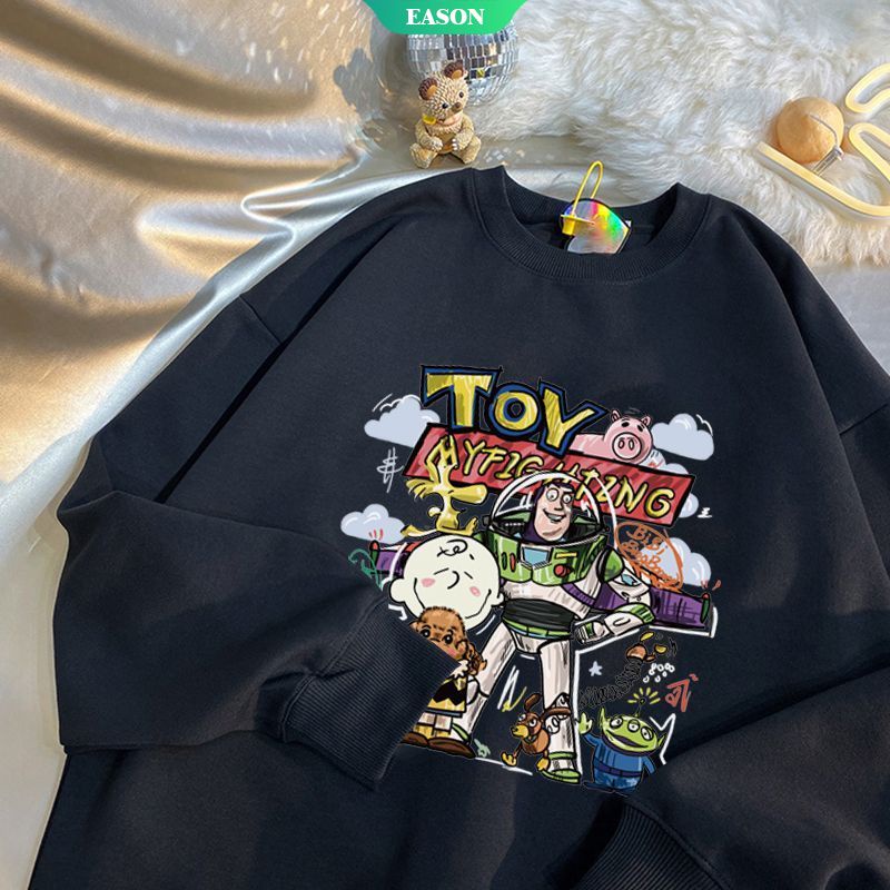 Áo Sweater Tay Dài Lót Nhung Dáng Rộng In Hoạt Hình Toy Story Kiểu Hàn Quốc Thời Trang Thu Đông 2022