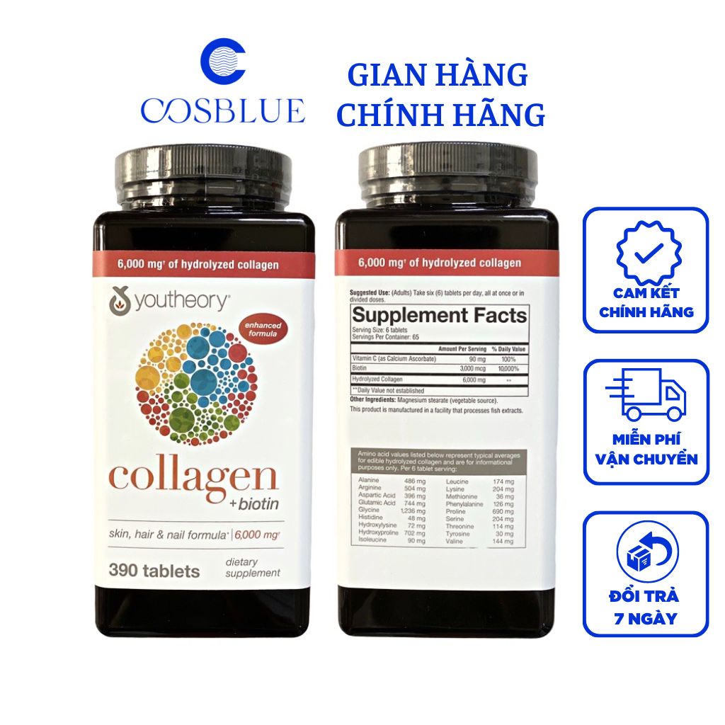 Viên Uống Youtheory Collagen Advanced 390 Viên Của Mỹ bổ sung collgen chống lão hoá da hiệu quả