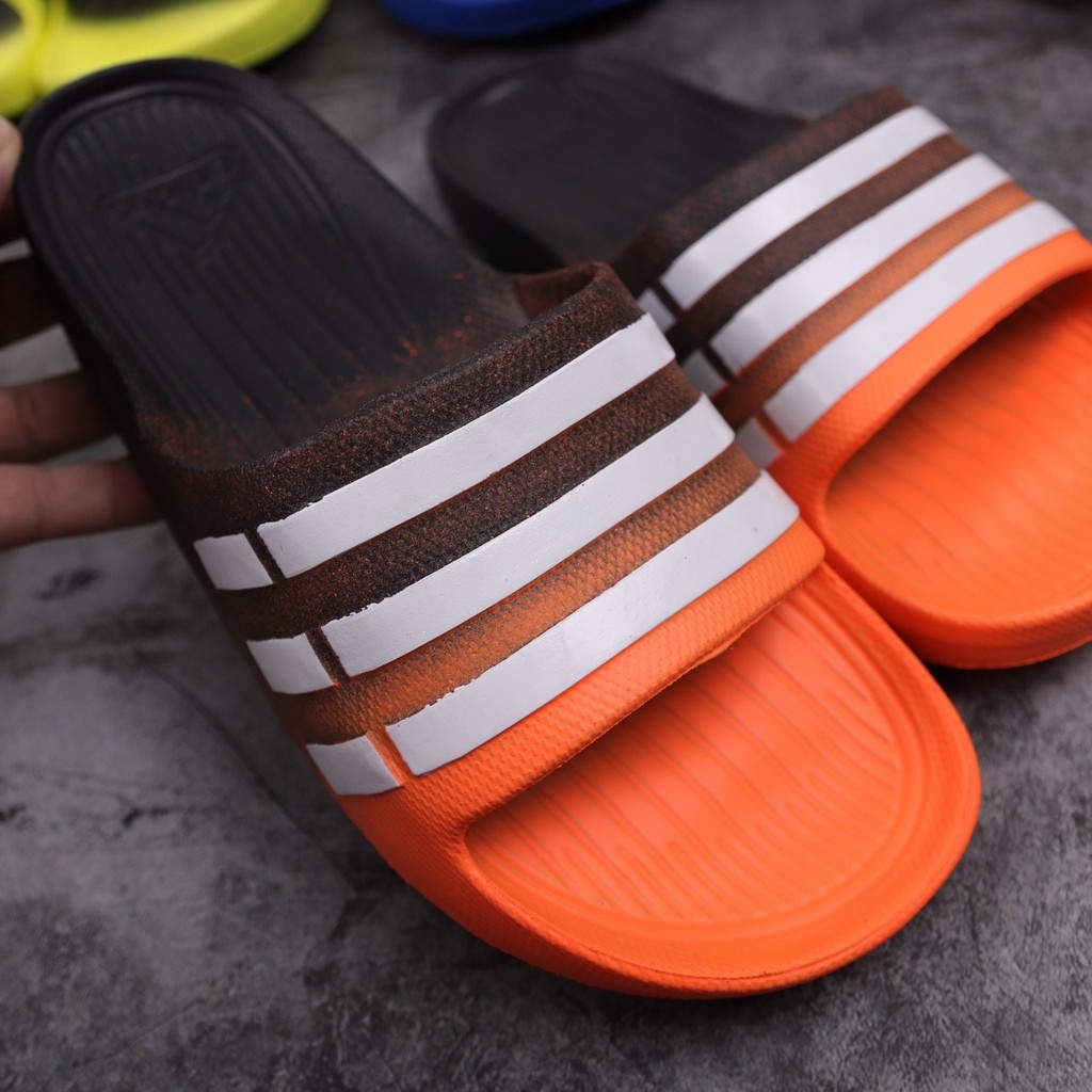 Dép ADIDAS DURAMO- 3 Sọc Quai Ngang Đế 2 Màu Đen Cam Hàng VNXK Hàng Xuất Xin Loại 1 ( Hình Thật )