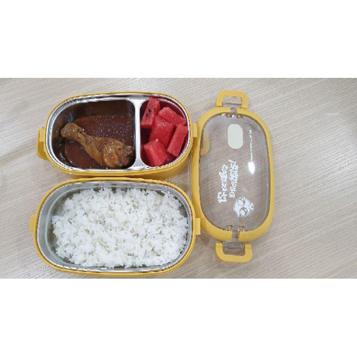 {FREE SHIP từ 50K}Hộp Cơm Chia Ngăn Cách Nhiệt 2 Tầng Inox