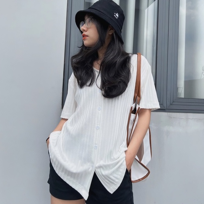 Áo thun oversize sọc dọc chìm basic